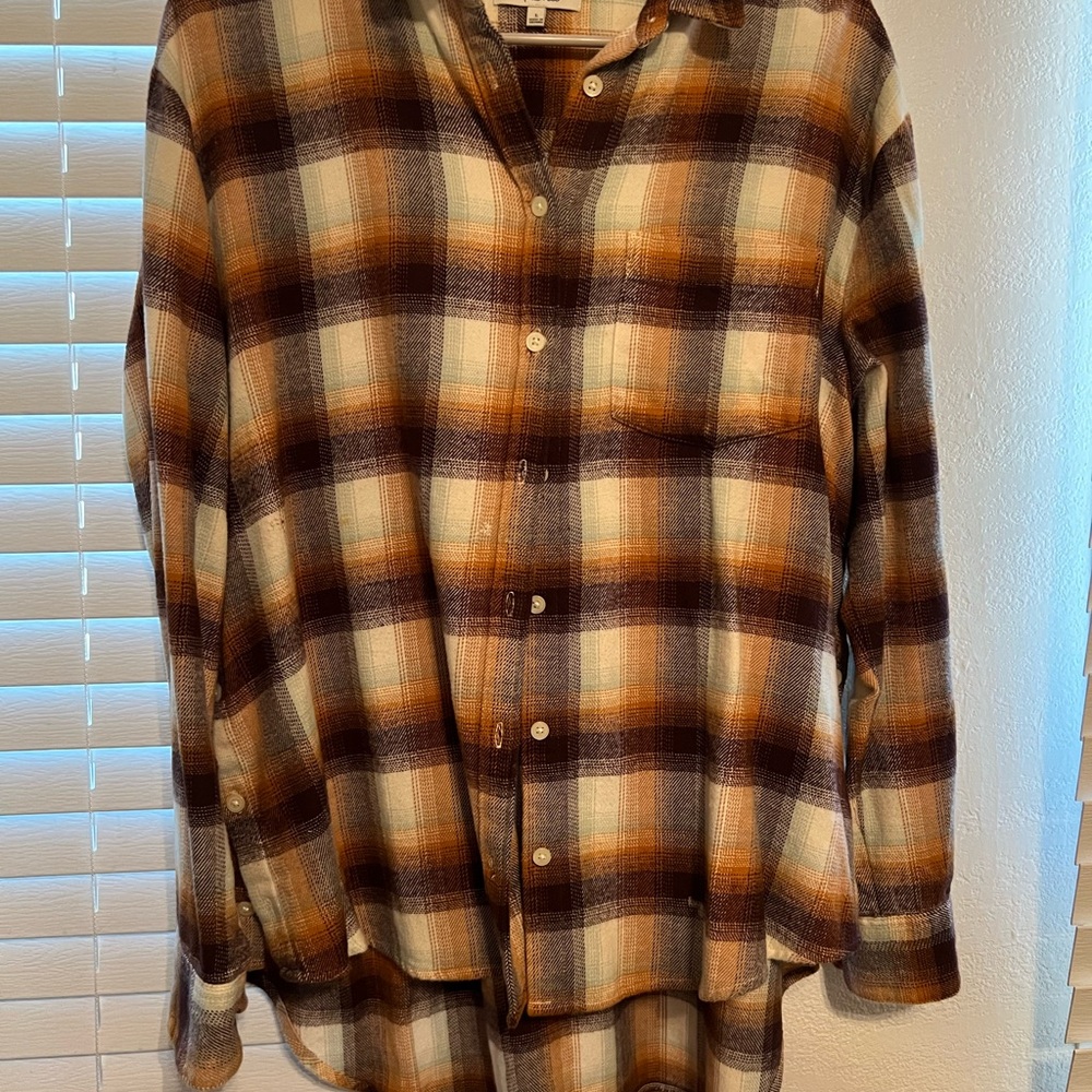 Madewell Men's Plaid Button Down Shirt - Brown, Cream, and Orange